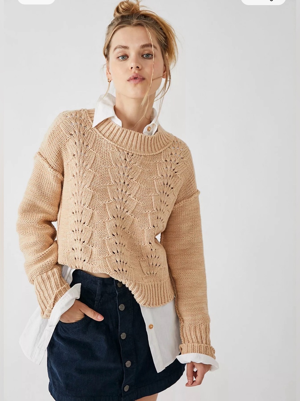 Free People Navy Corduroy Button Mini Skirt